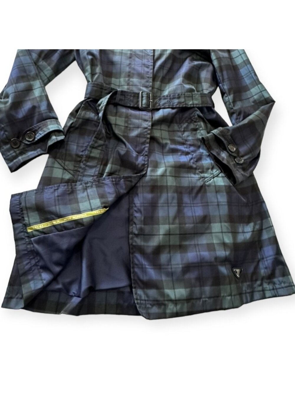 Prada Blackwatch Tartan Nylon Trench Coat IT46 PU Coated - Picture 10 of 16